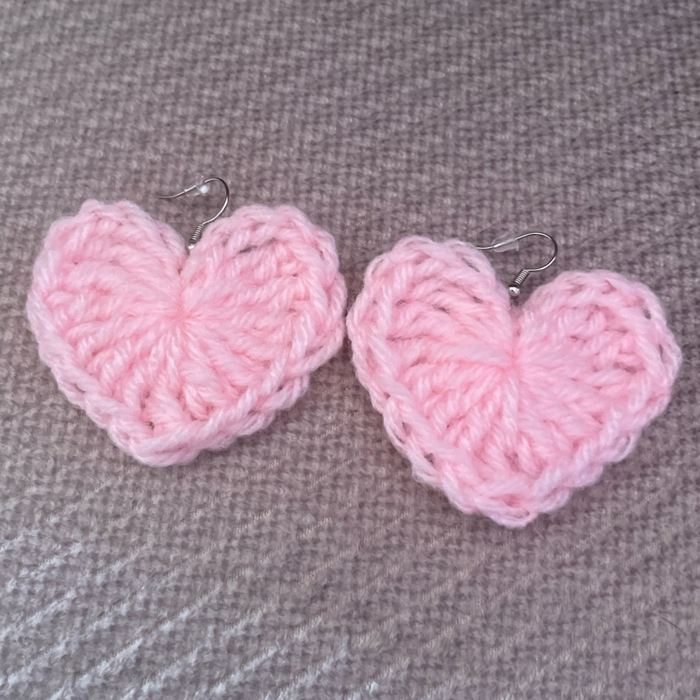 Pink Heart Crochet Earrings